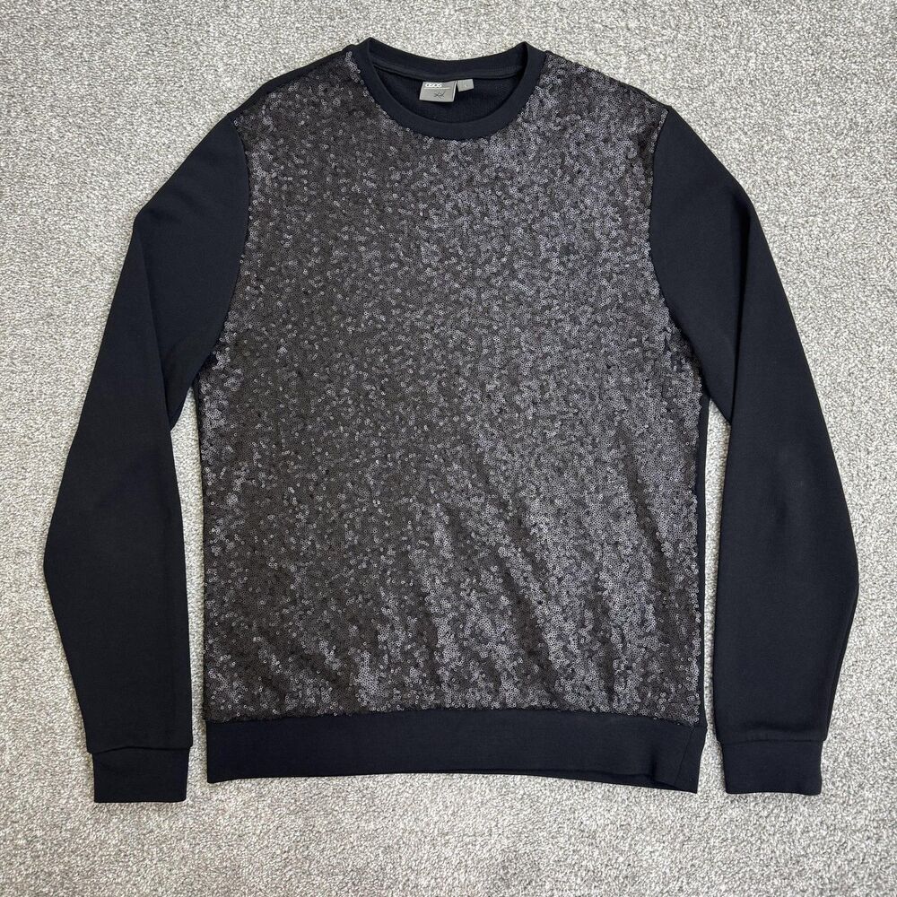 ASOS Sweatshirt Mens Small Black Sequin Crew Neck Pullover Party Streetwear